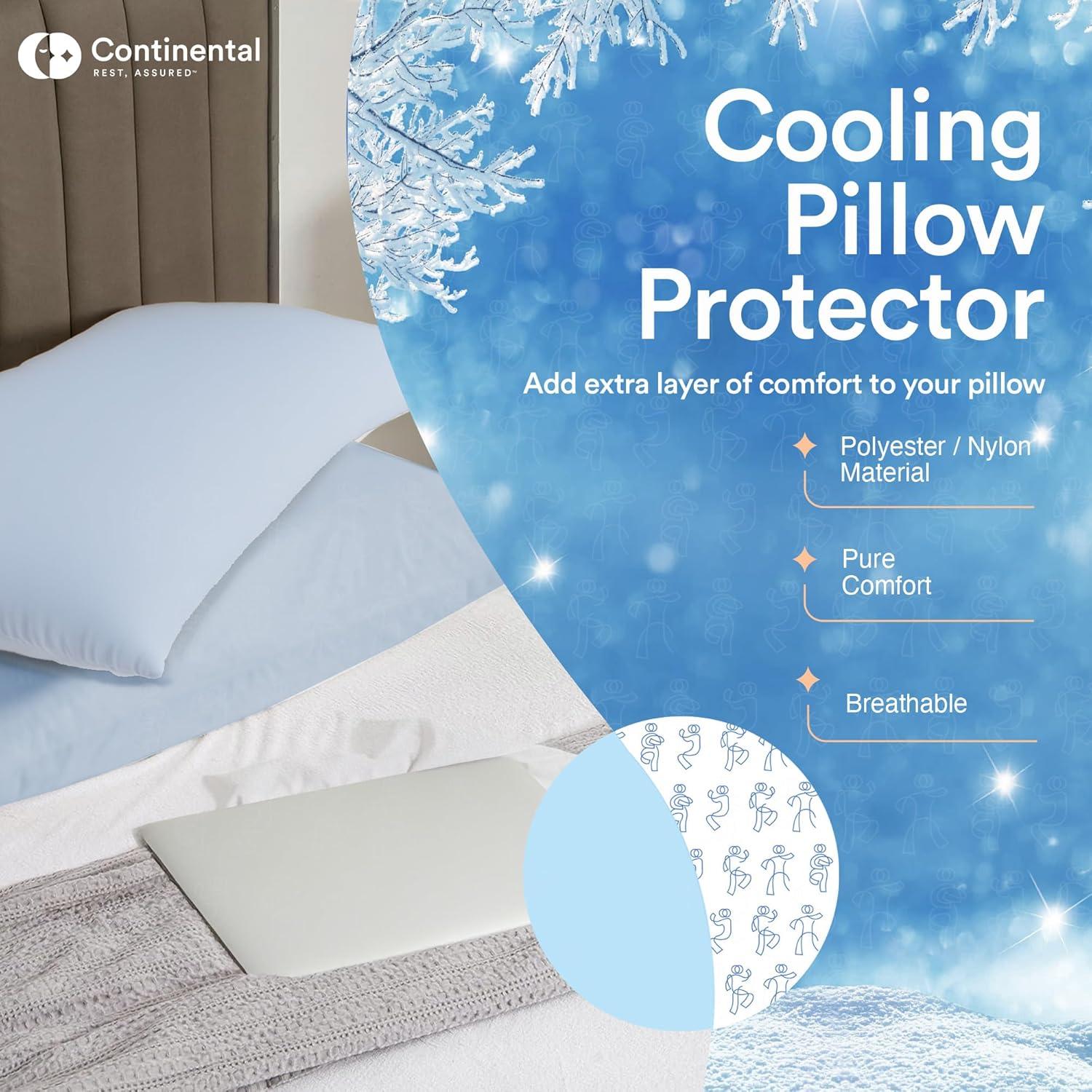 Continental Bedding Cooling Pillow Protector with Zipper Closure - Breathable Polyester/Nylon Fabric Pack of 2 Standard Size