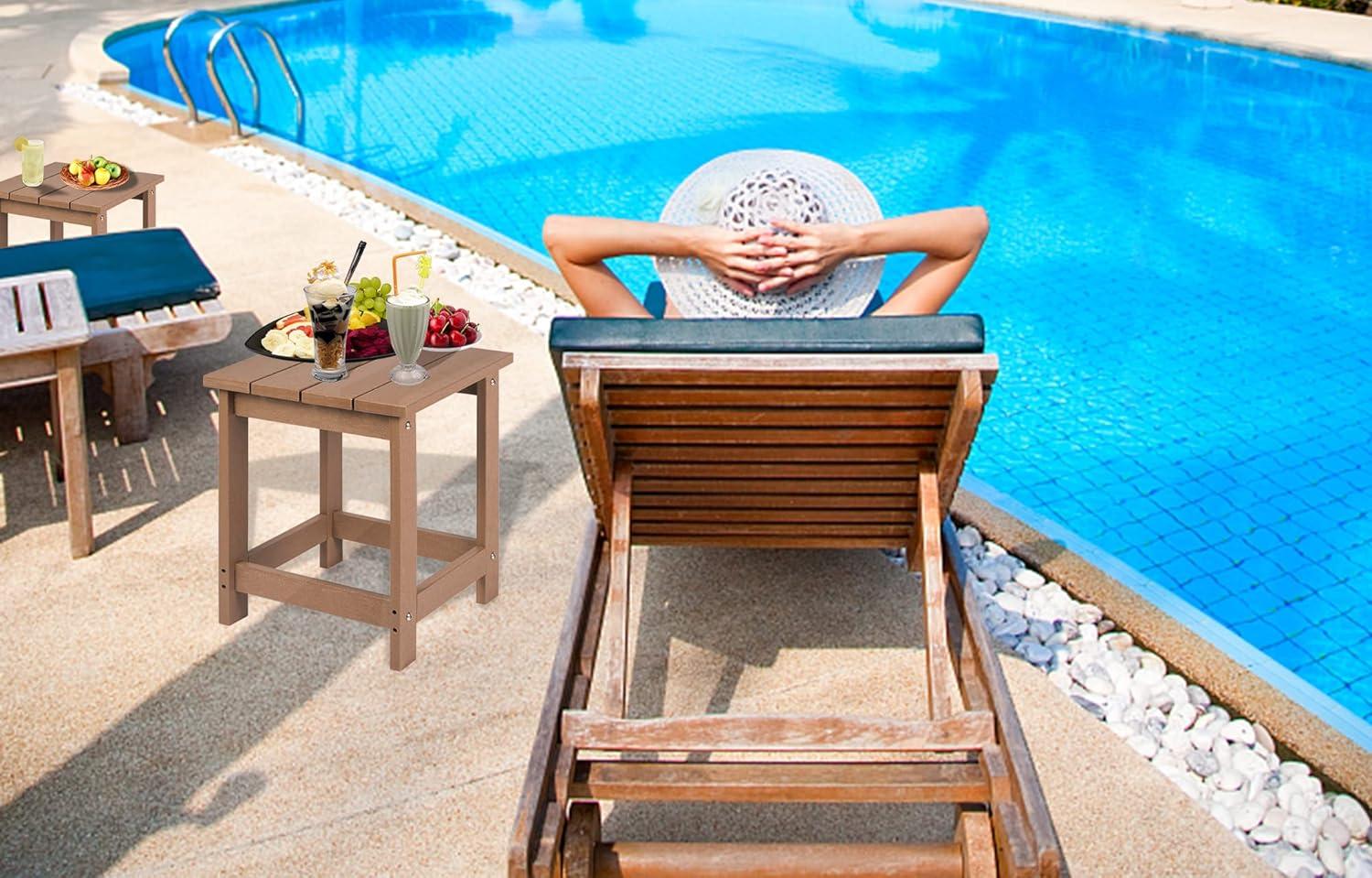 LZRS Adirondack Square Outdoor Side Table for Patio, Pool Composite Patio Table,HDPE End Tables for Backyard,Pool, Indoor Companion, Easy Maintenance & Weather Resistant(Teak)