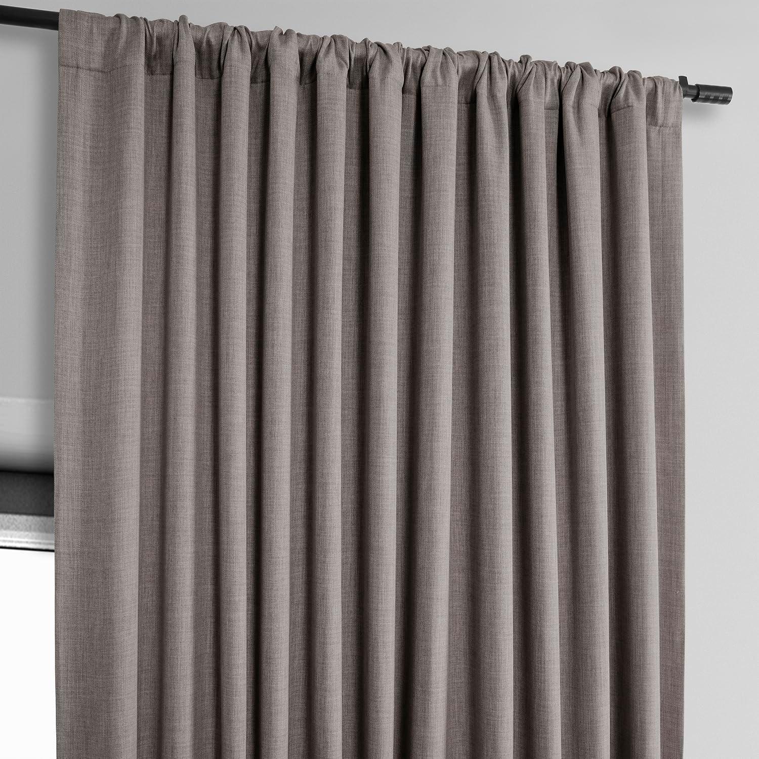 Gray Faux Linen Extra Wide Blackout Curtain Panel