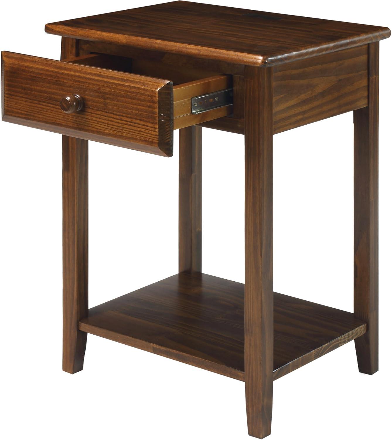 Casual Home Solid Wood Night Owl Bedside Nightstand with USB Ports, Warm Brown