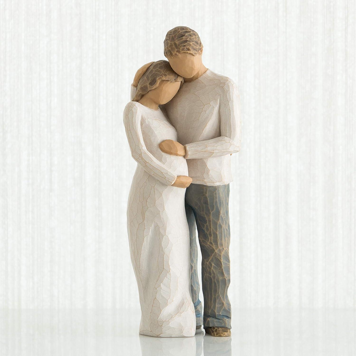 Hand-Painted Resin Family Embrace Sculpture, 8.5" Cream and Blue