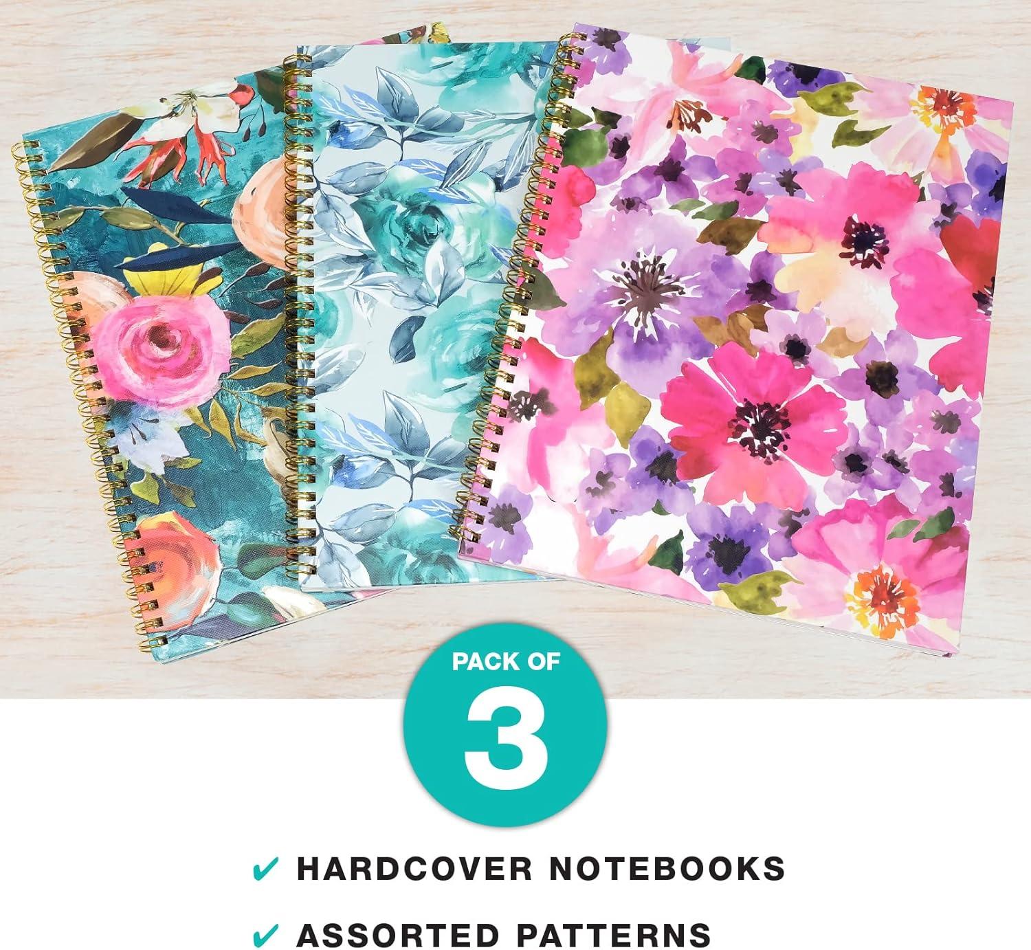 8.5x11" Fashion Spiral Notebook, 3-Pack, 120 Pages, College Ruled (Floral)