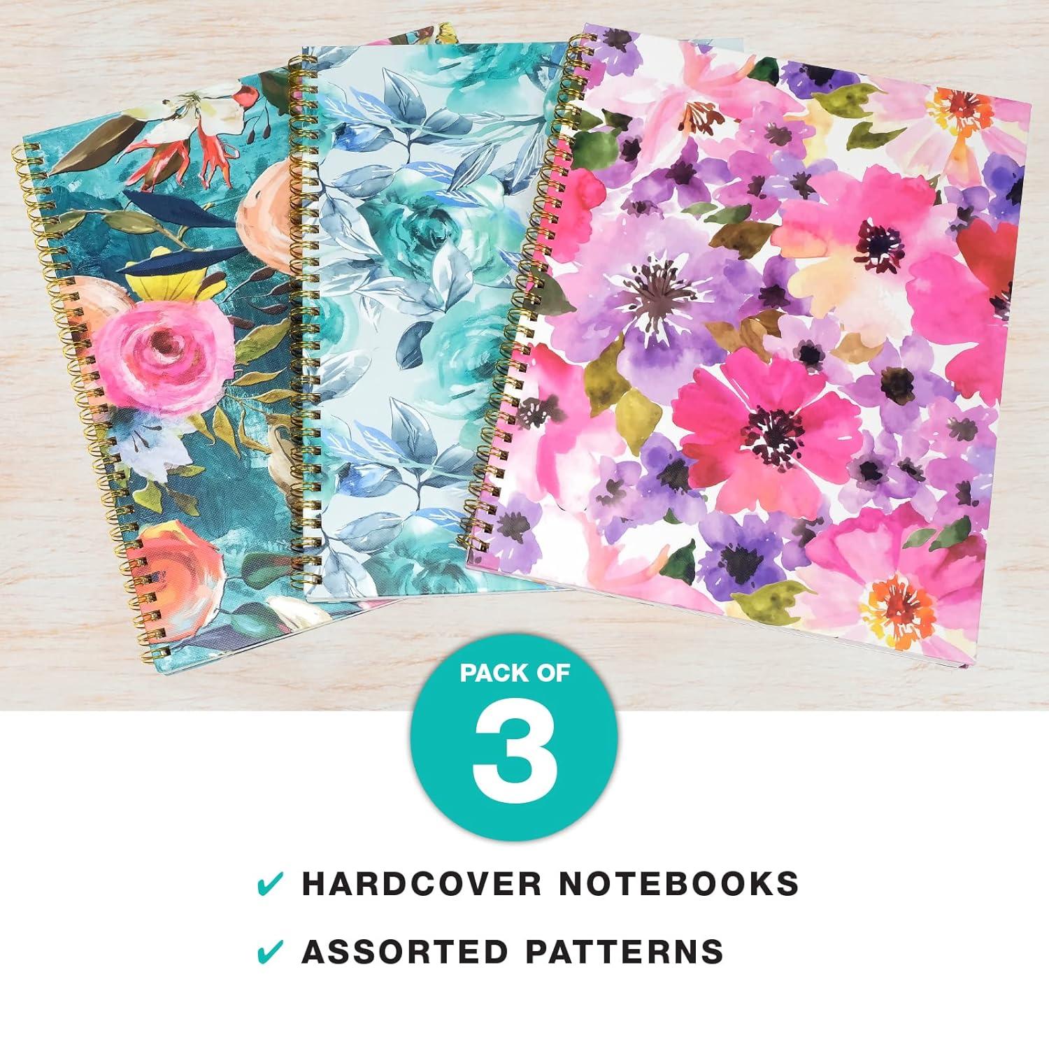 8.5x11" Fashion Spiral Notebook, 3-Pack, 120 Pages, College Ruled (Floral)