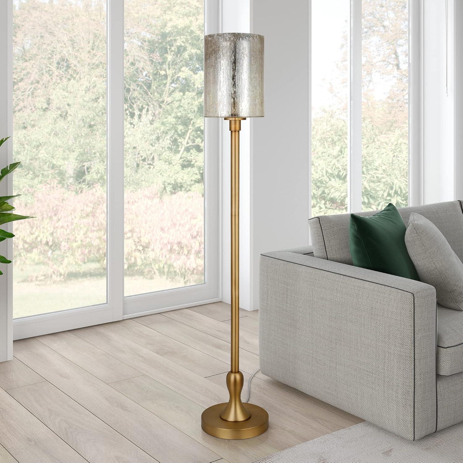 Numit 68.75" Tall Floor Lamp with Glass Shade in Brass/Mercury Glass