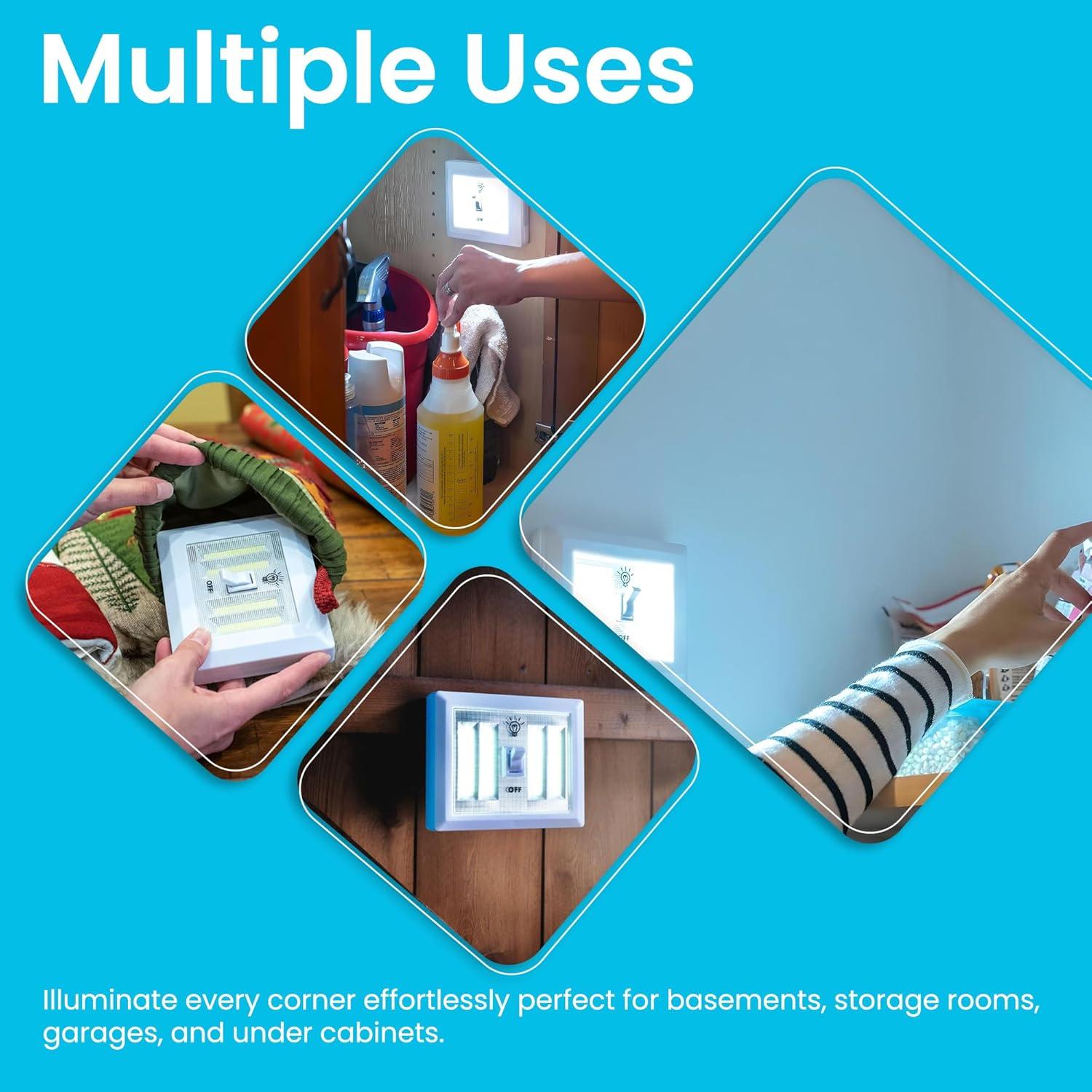 AlltroLite LED Closet Light Switch | 400 Lumen Wireless Battery Powered COB Night Light | Stick On Magnetic Battery Lights for Under Cabinet, Shelf, Shed, Kitchen, Garage, Attic, RV, DIY