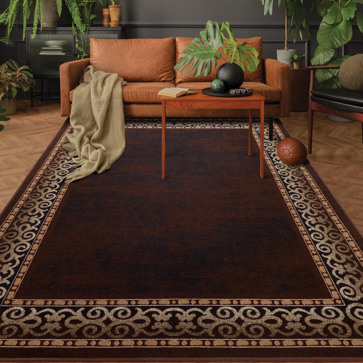 Brown Rectangular Non-Slip Synthetic 5' x 7' Area Rug