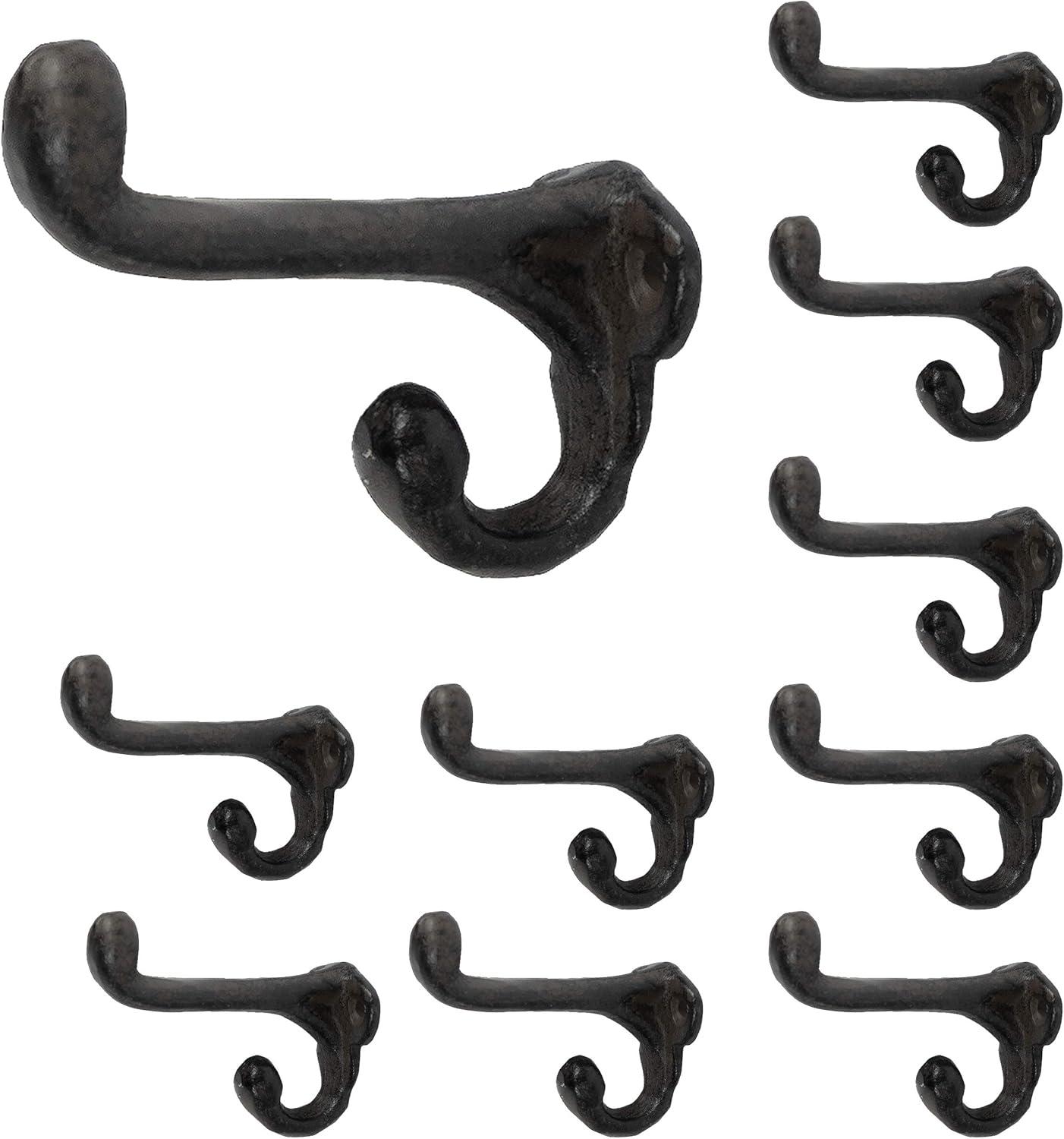 Black Cast Iron Wall Mount Hooks Set of 10