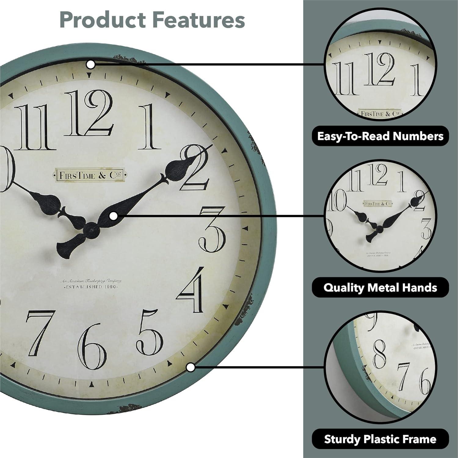 FirsTime & Co. Teal Bellamy Wall Clock, Farmhouse, Analog, 24 x 2 x 24 in