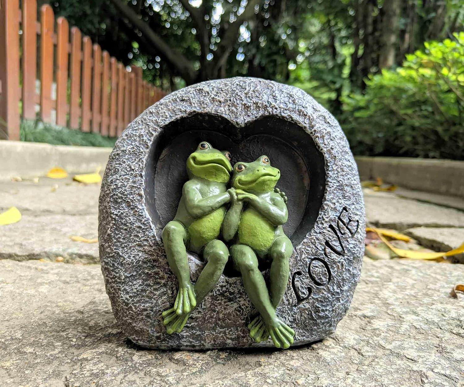 7.09”H Lover Frog Statues for Garden-Resin Frogs Couple Figurines , Frog Outdoor Decor Lawn