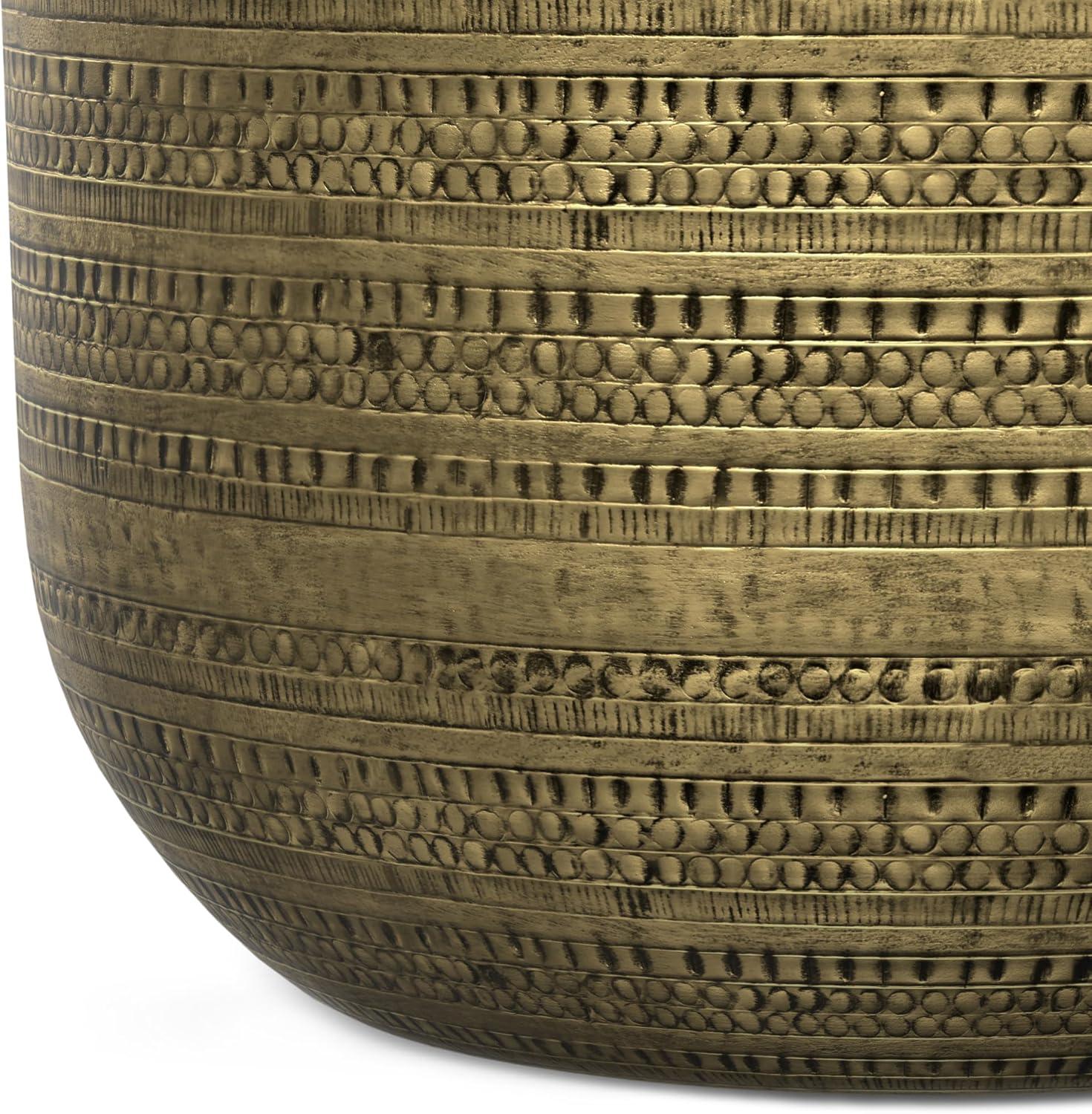 Simpli Home Johnsen 30"W Metal Boho Modern Round Coffee Table with Textured Detail, Assembled