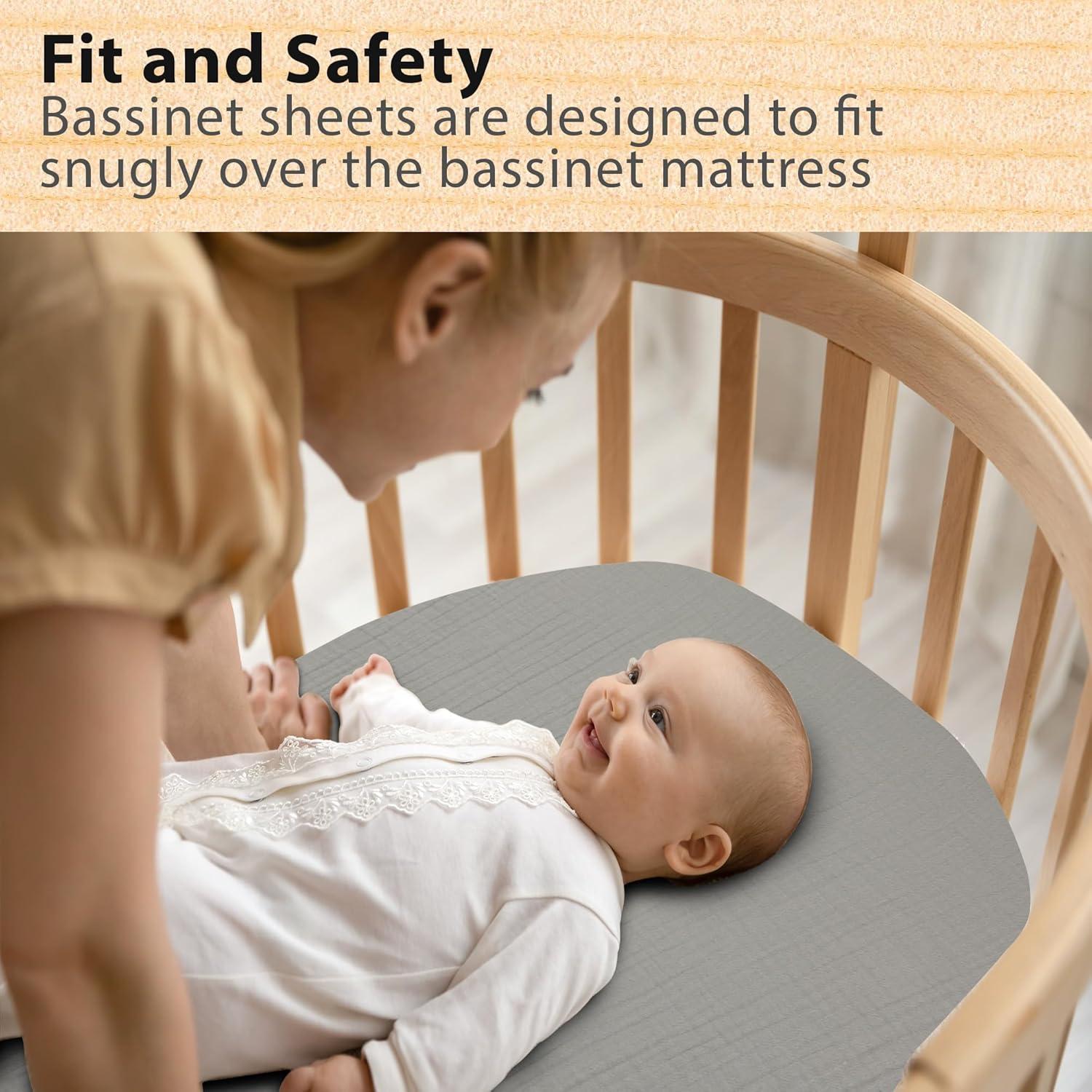 Bublo Baby Baby Muslin Bassinet Sheet Set, 3 Pack Organic Cotton Universal Fitted Bedding Cover for Oval, Hourglass & Rectangle Bassinet Mattress, Fitted Sheets Size 32 x 16 x 4 Inches