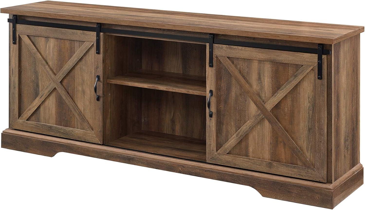 Harrison Reclaimed Barnwood Modern Farmhouse Sliding Door TV Stand by Walker Edison