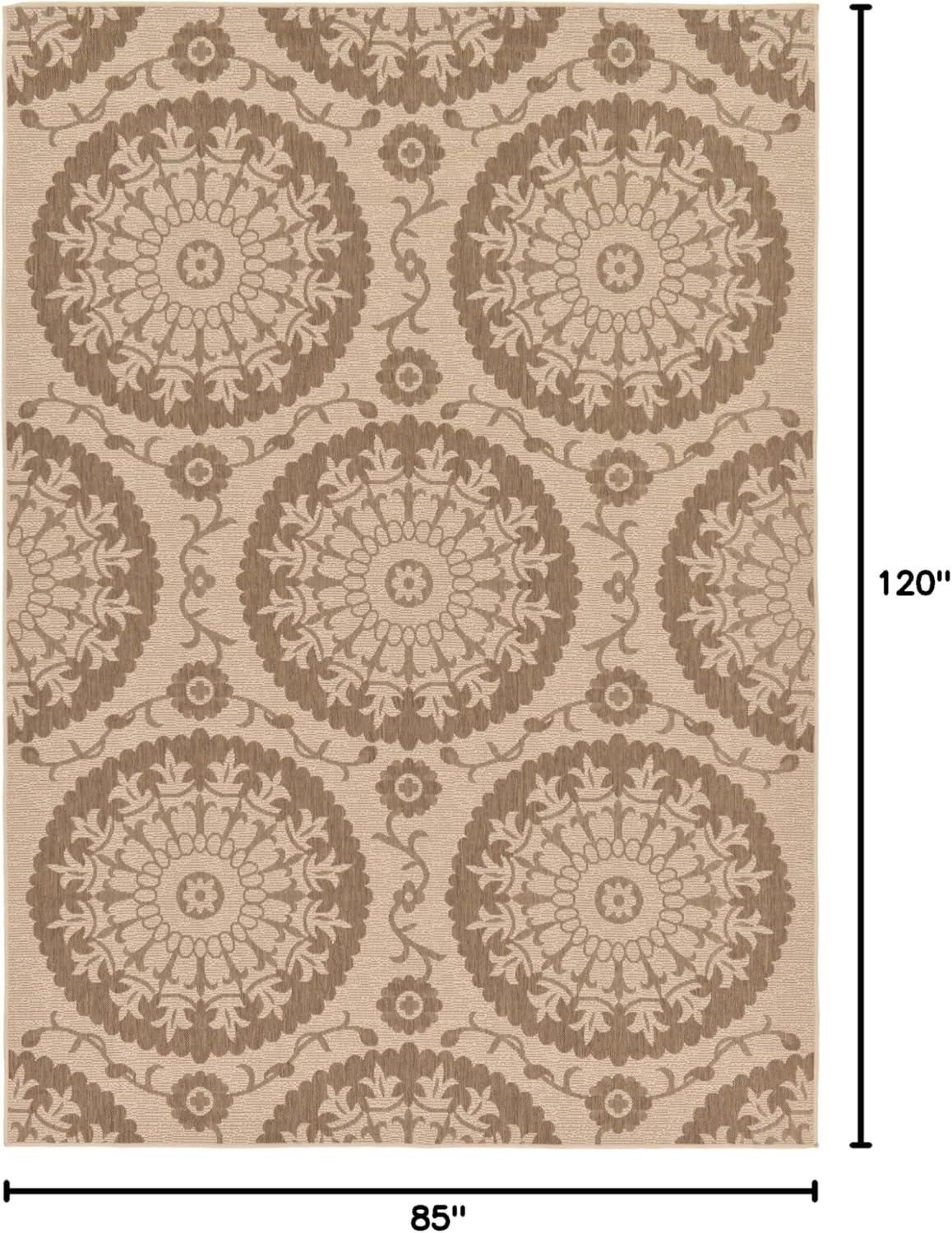 Brown and Beige Abstract Outdoor Synthetic Area Rug