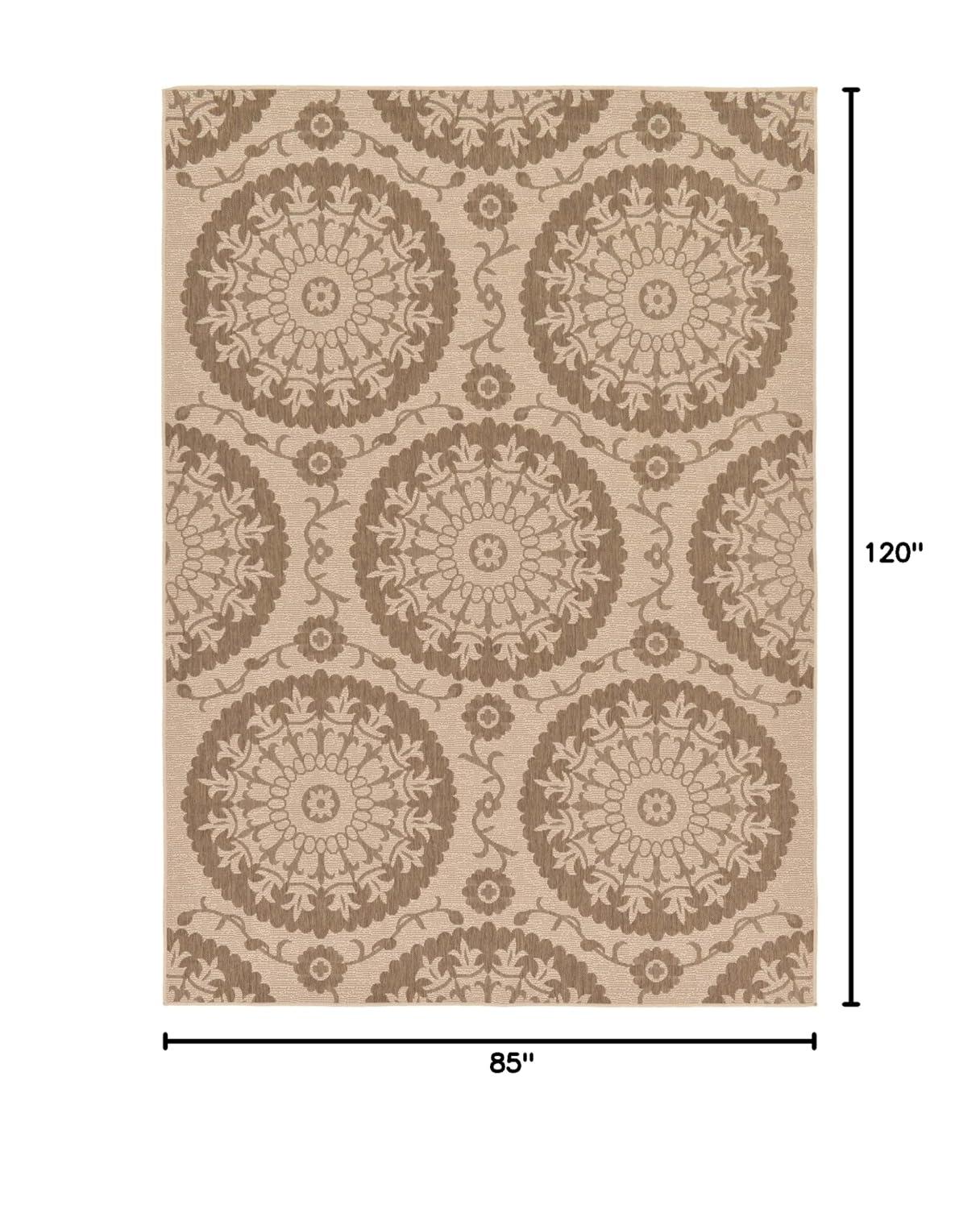 Brown and Beige Abstract Outdoor Synthetic Area Rug