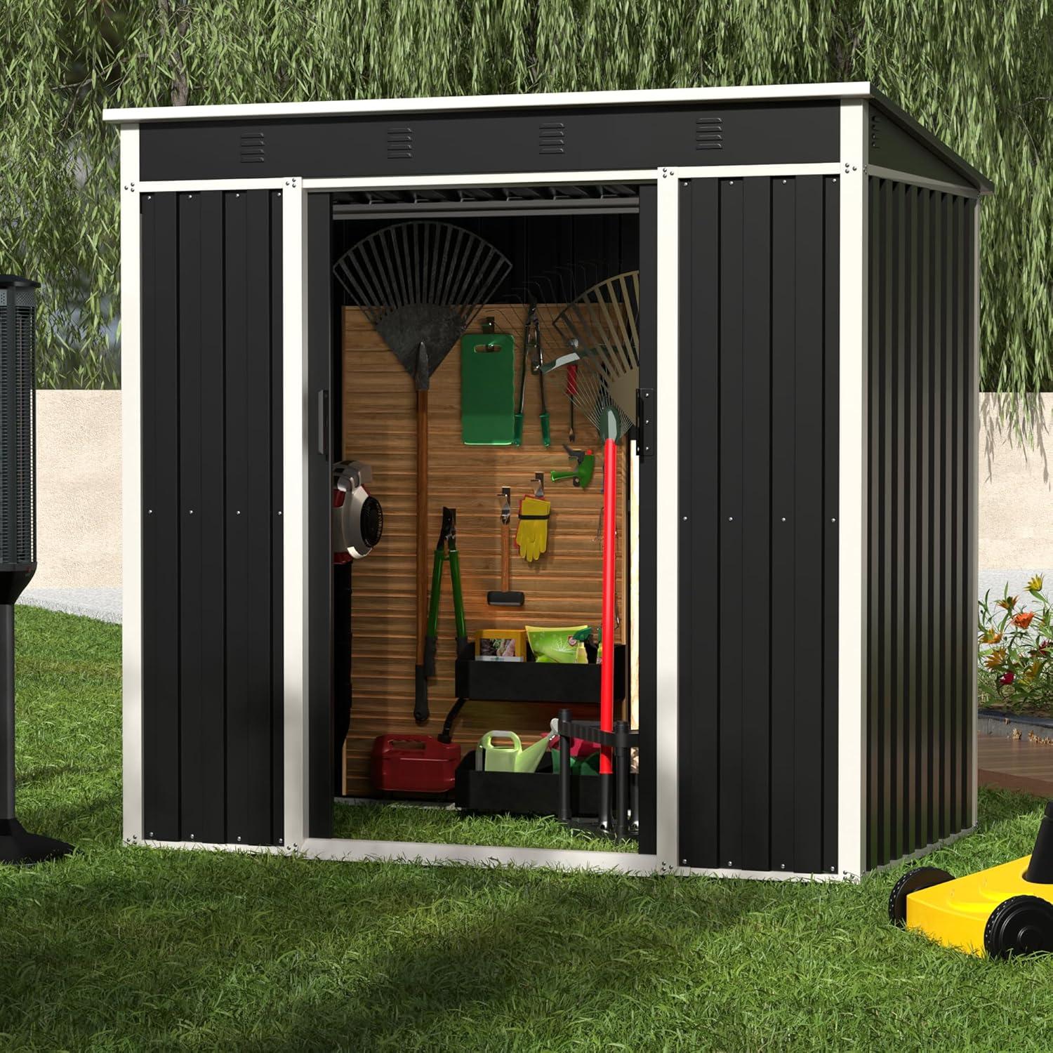 AOBABO Black Electro Galvanized Steel 6' x 4' Outdoor Storage Shed