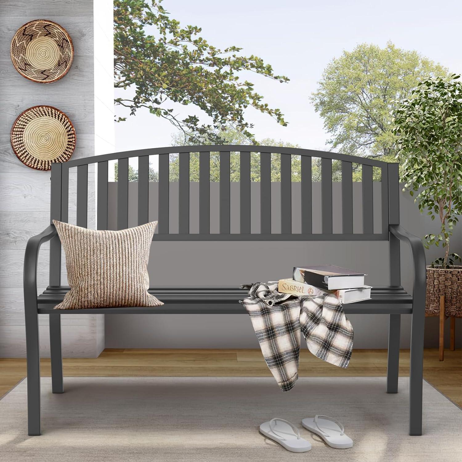 50'' Black Cast Iron Outdoor Garden Bench