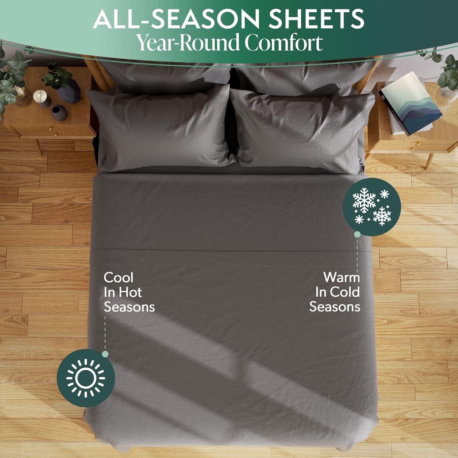 DREAMCARE - Bed Sheets Set - Queen Size Sheet with Side Pocket - 4pcs Set, 15 inches, Dark Gray