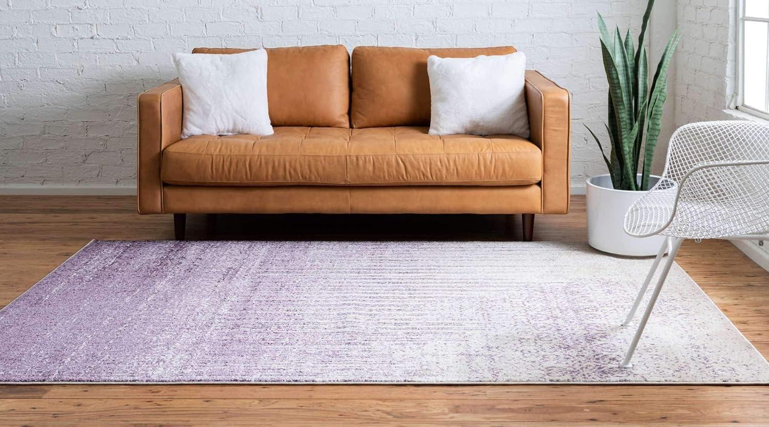 Purple and Ivory Low Pile Reversible Area Rug