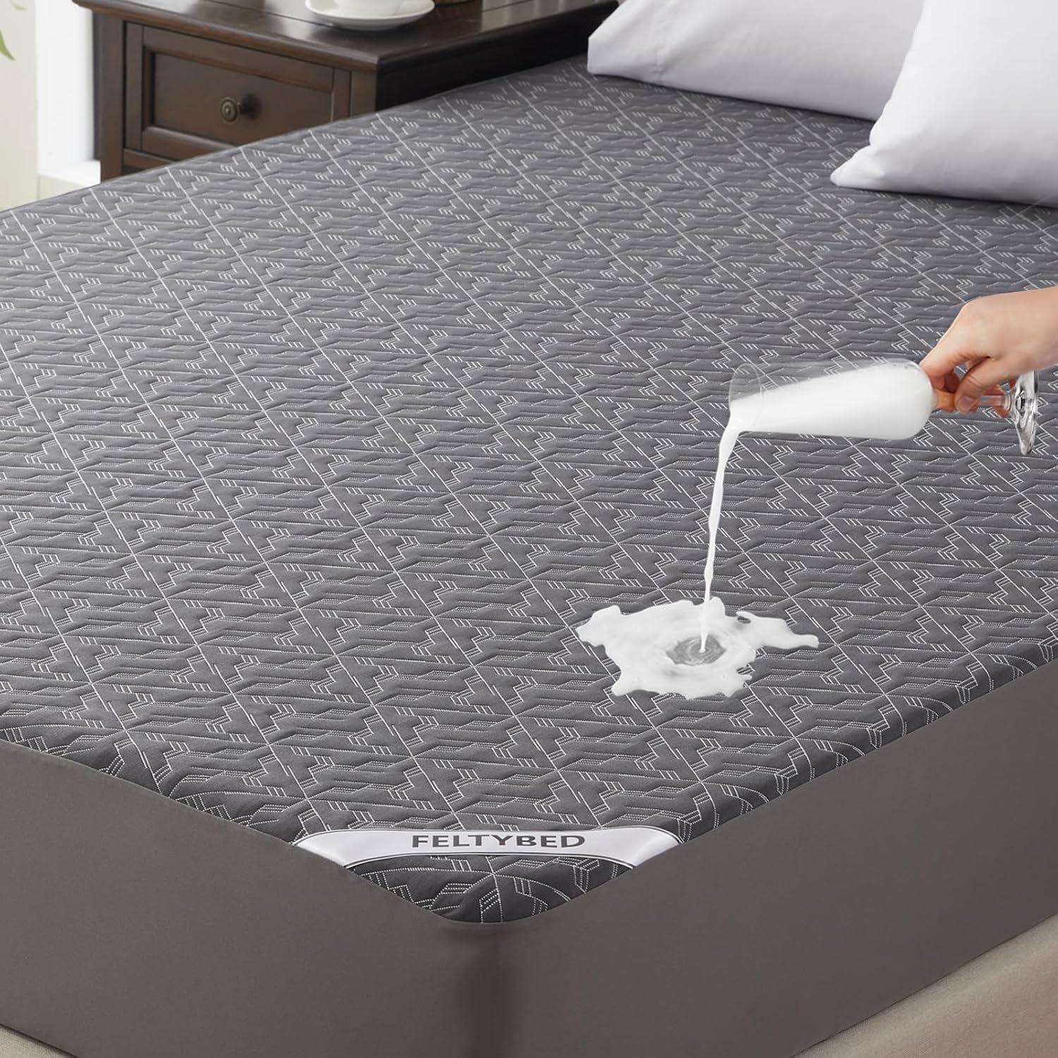 Queen Size Waterproof Mattress Protector, 40% Rayon Derived From Bamboo Grey Mattress Pad Cover, 3D Air Fabric Breathable Mattress Pad Fitted With Deep Pocket 6"- 15" Machine Washable