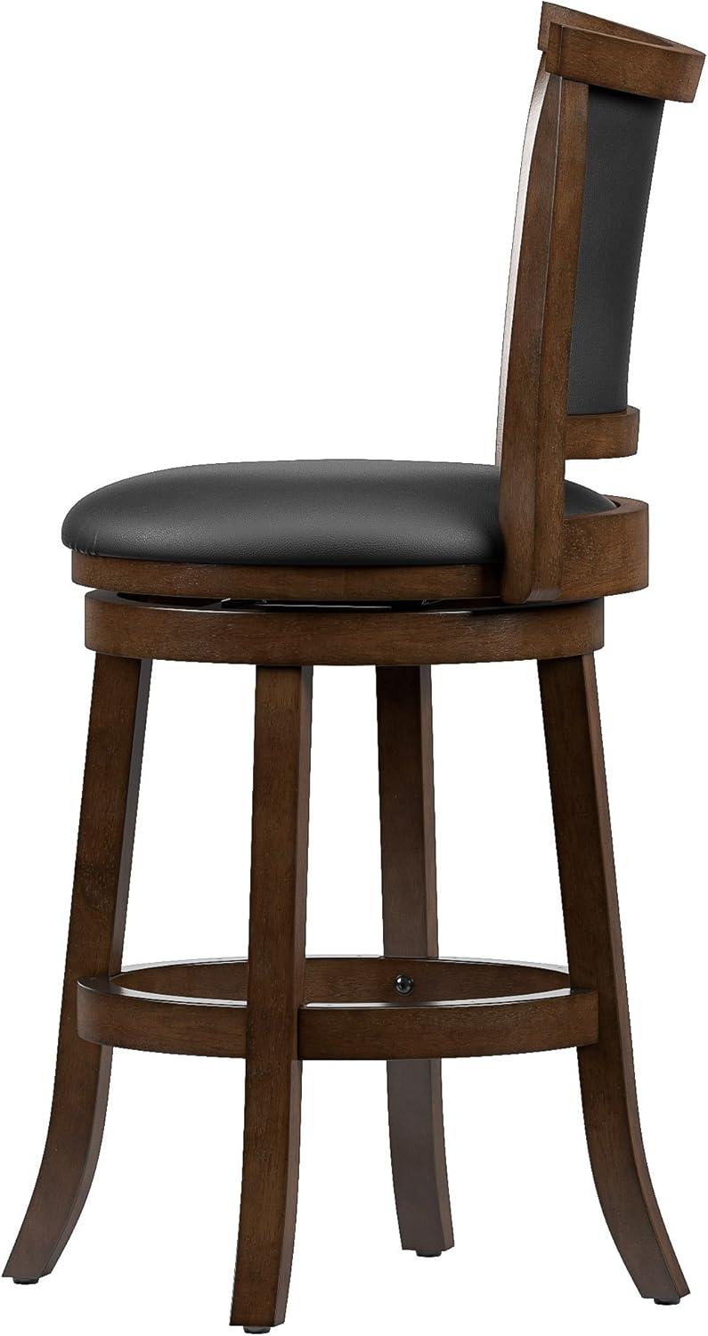 CorLiving Woodgrove Brown Wood Counter Height Barstool with Bonded Leather Seat, set of 2