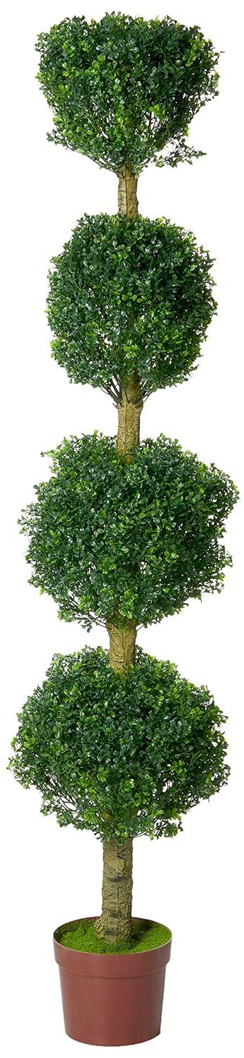 Nearly Natural 6ft. Four Tier UV Resistant Boxwood Artificial Topiary Tree, Green