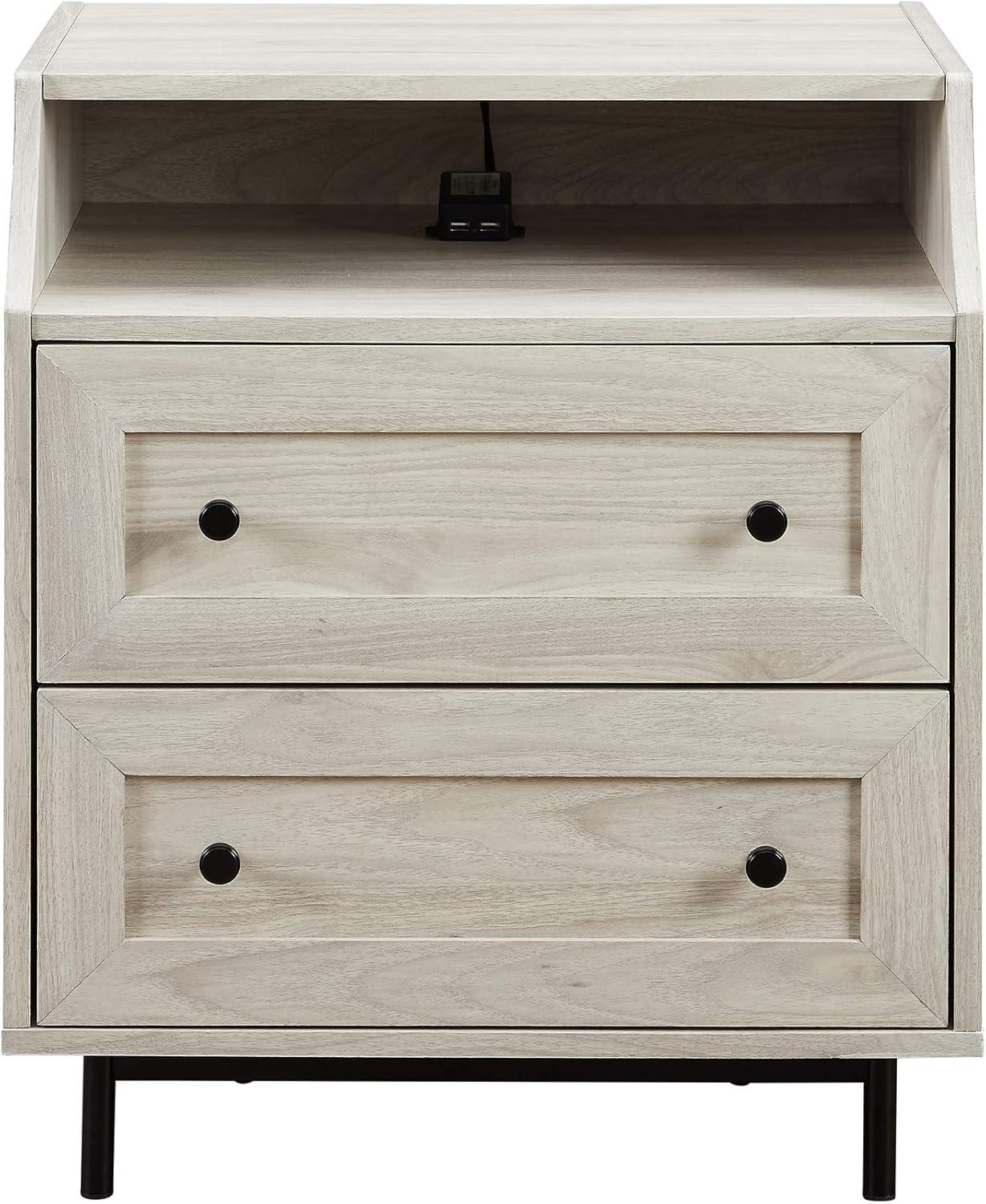 22" Curved Open Top 2-Drawer Bedroom Nightstand with USB in Birch