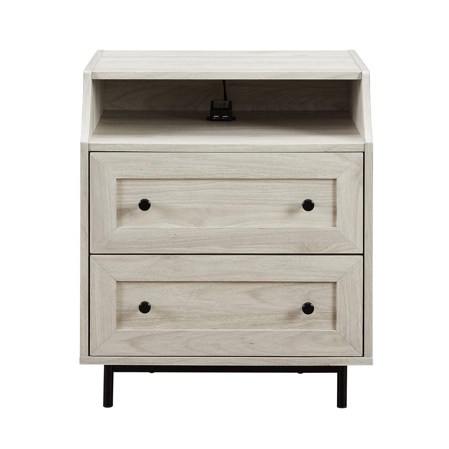 Walker Edison Modern 2 Drawer Nightstand with USB Port, Birch