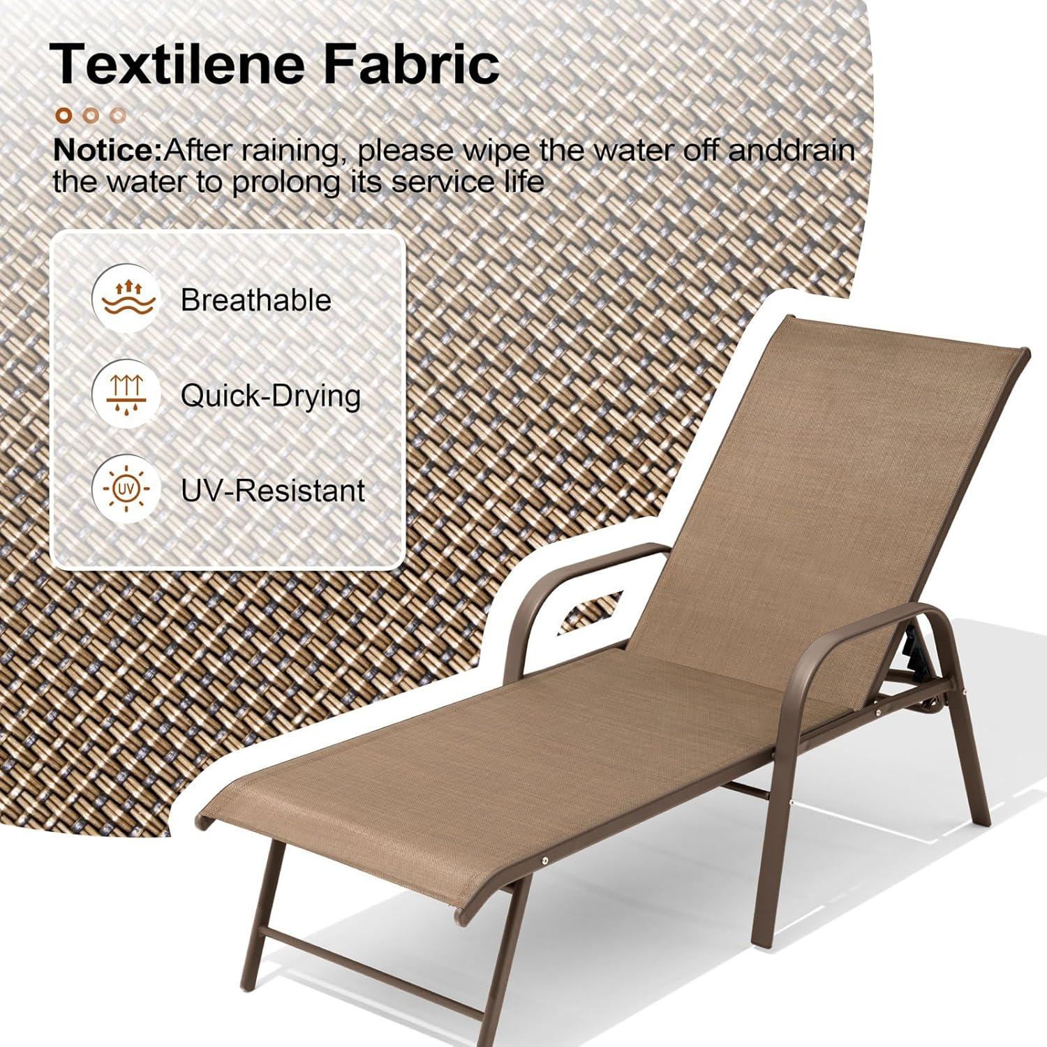 Crestlive Products Set of 2 Aluminum Patio Chaise Lounge Chairs Outdoor Recliners, Brown
