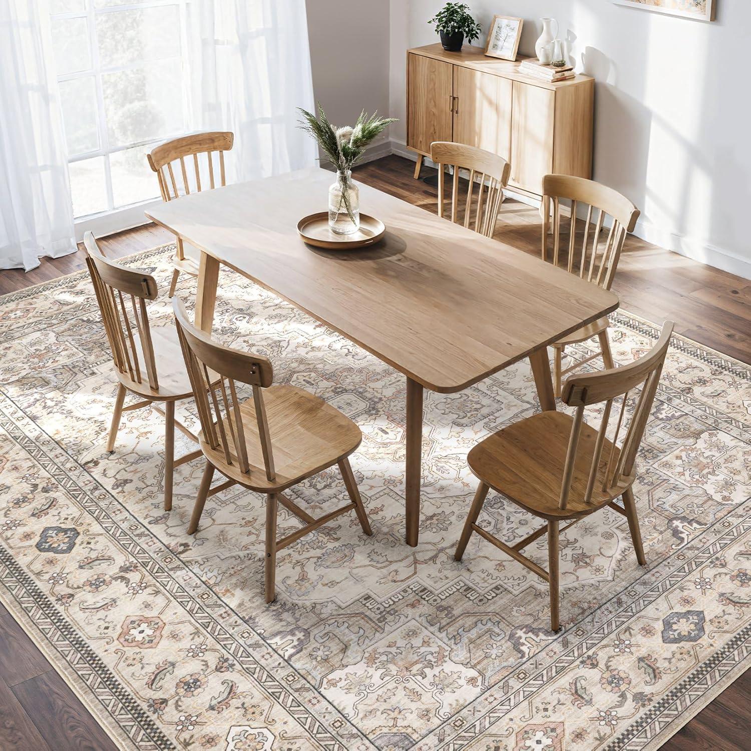 Tzou Brown 8x10 Area Rugs for Living Room, Vintage Washable Low Pile Carpet with Non-Slip Rubber Backing for Home Office