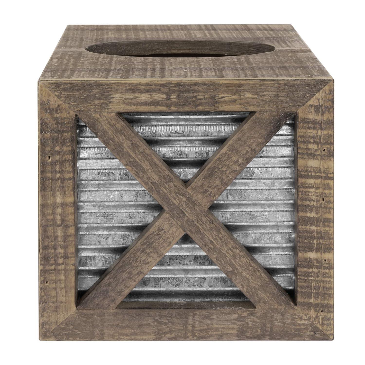Autumn Alley Wood Rustic Farmhouse Tissue Box Cover with Galvanized Metal – Farmhouse Decor
