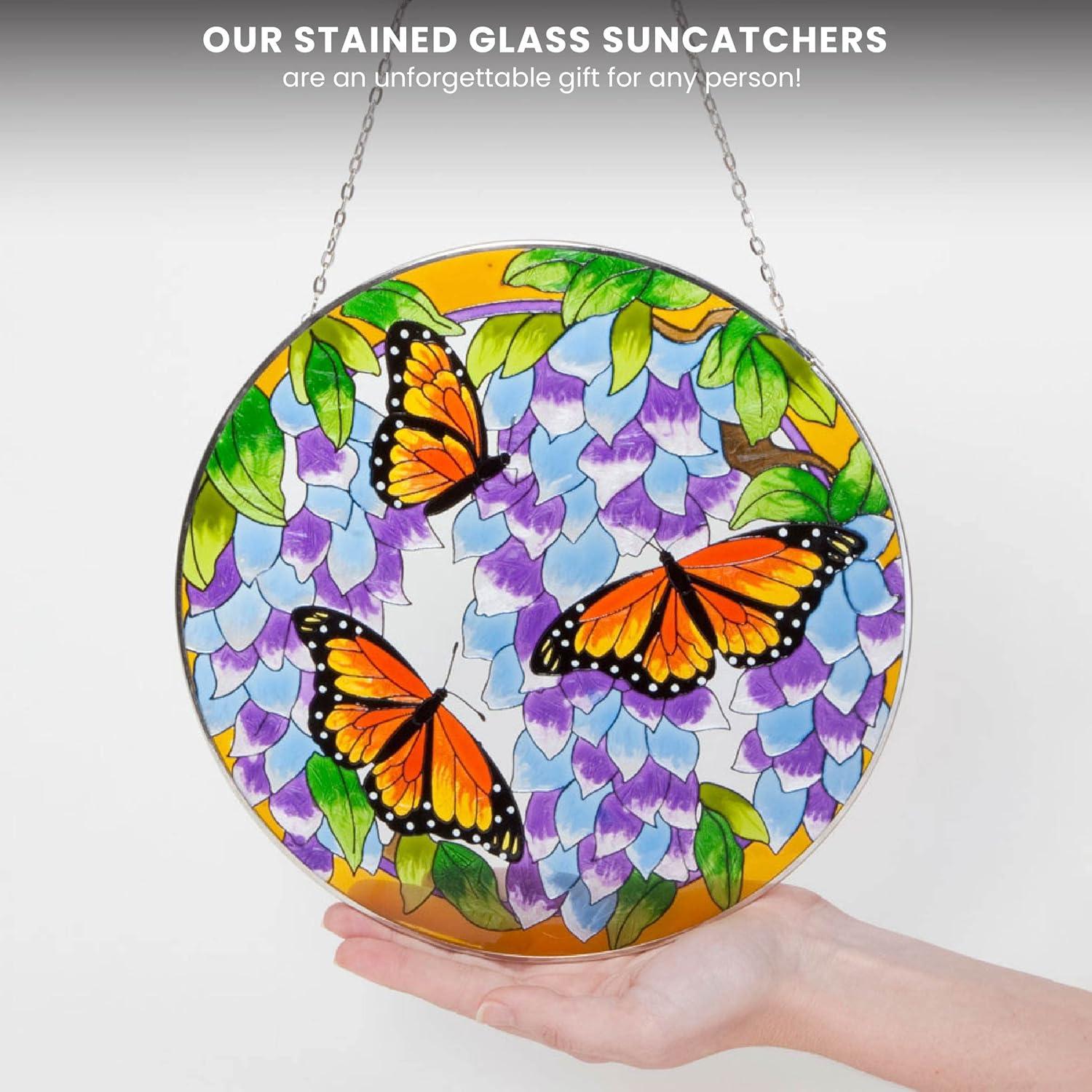 Bits and Pieces Home and Garden Décor Artistic Butterfly Suncatcher Hand Painted Monarch Butterfly