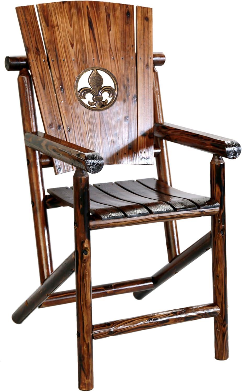 Leigh Country Char-Log Adult Outdoor Wood Bar Height Armchair with Fleur De Lis Medallion - Brown