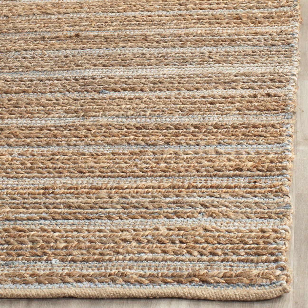 Winthrop Hand Woven Jute/Cotton Striped Rug in Aqua