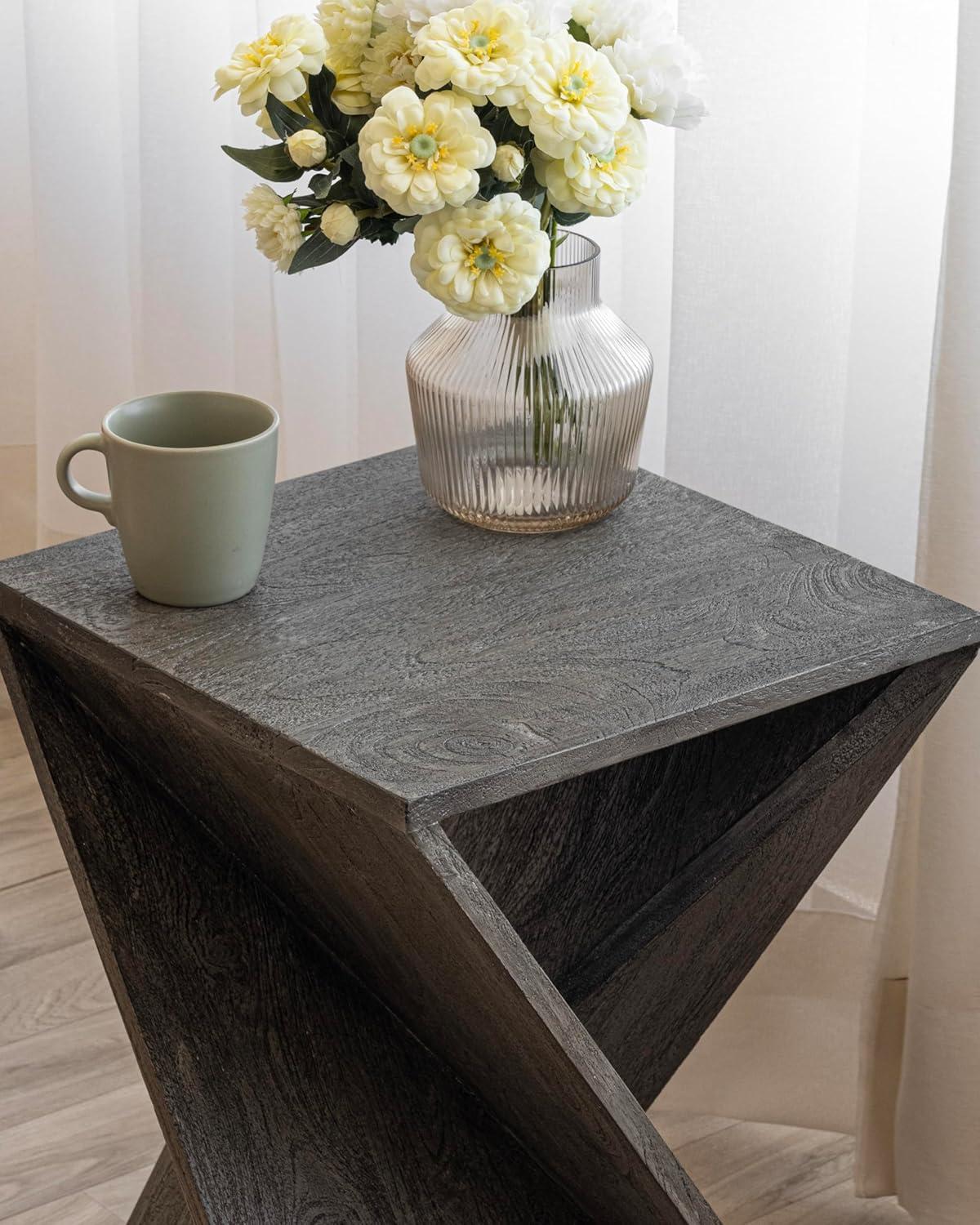 Distressed Gray Mango Wood Twisted End Table