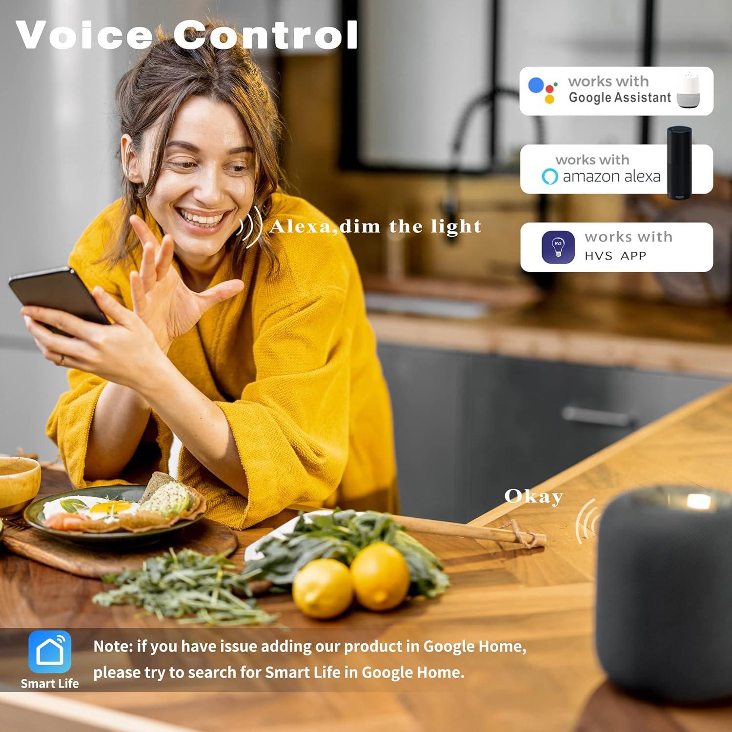 Homevenus HVS Smart Light Bulbs,9W A19 E26 Dimmable Tunable Cool Warm White LED Light Bulb 2500k-6500k, APP Control 2.4GHz WiFi Bluetooth Assist Connection, Work with Alexa/Google Assistant 1 Pack