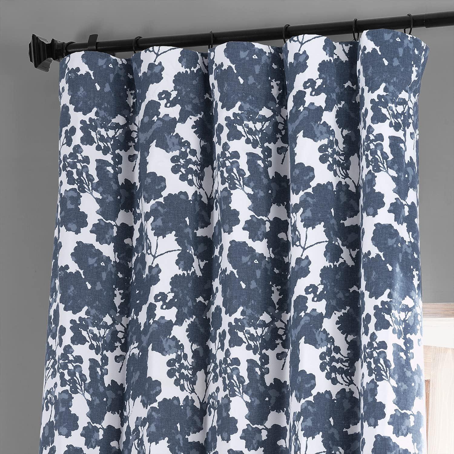 Morico Floral Printed Cotton Hotel Blackout Curtains for Bedroom & Living Room Curtains - Single Panel Drapes