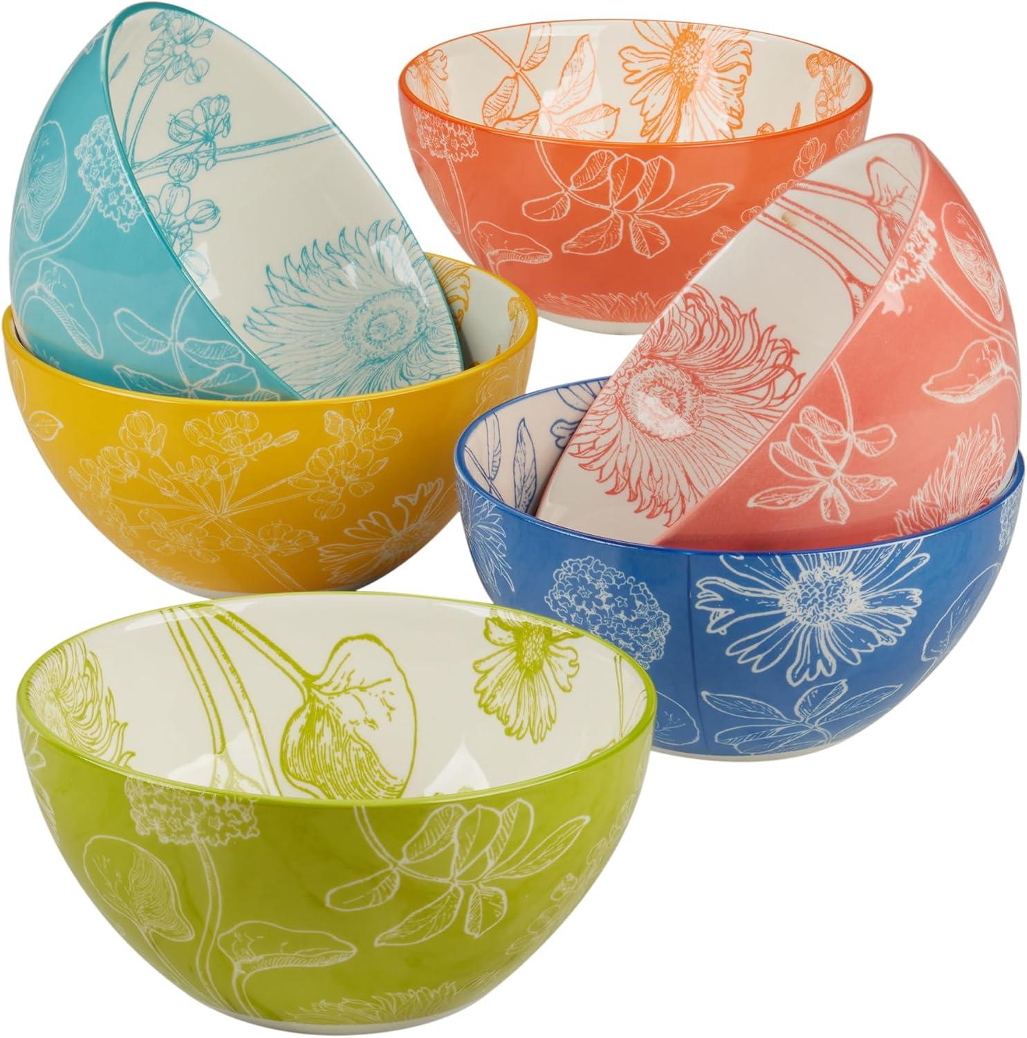 Botanical Set of 6 All Purpose Bowl 6.25in 6 asst 6.25in Diam x 3in 30oz