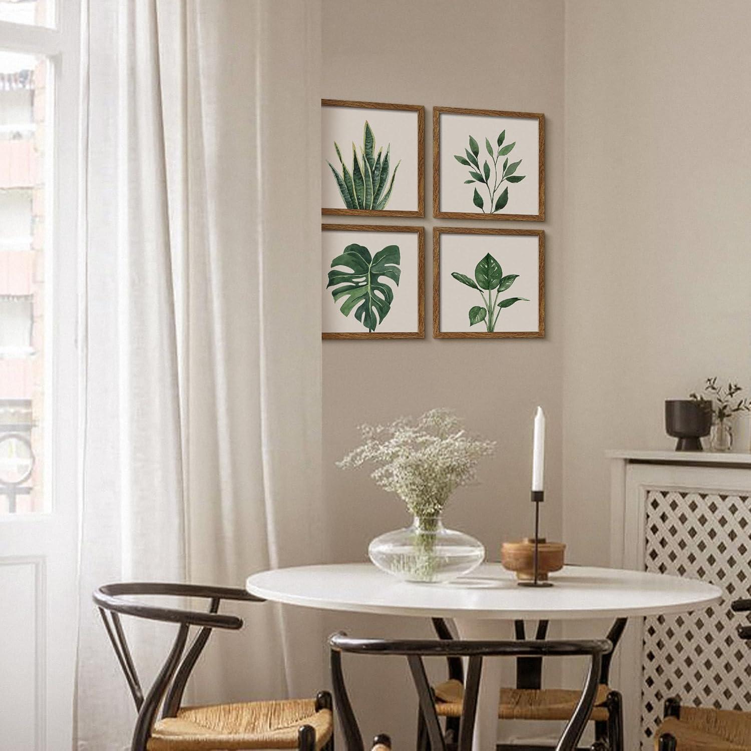 ArtbyHannah Canvas Wall Art Prints, Unframed Botanical Pictures Wall Decor, Sage Green Leaf Plant Poster for Bedroom Decorations & Gift (10x10 Inch, 4 Pack)