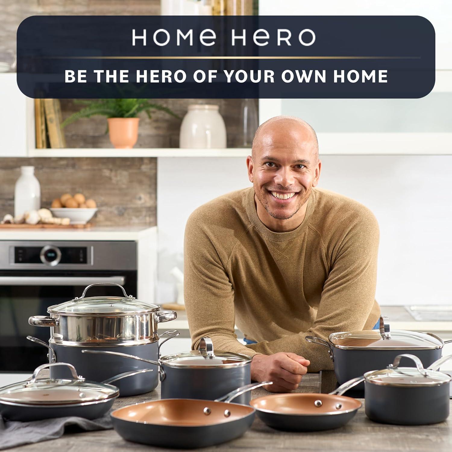 Home Hero Pots and Pans Set Non Stick - Induction Compatible Kitchen Cookware Sets + Bakeware Sets - Non Stick, PFOA Free, Oven Safe Pot and Pan Set Nonstick (20 Pcs - Copper)