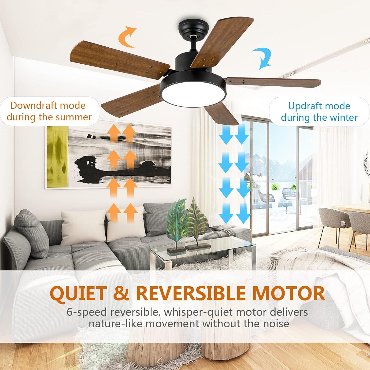 Simple Deluxe 44" Ceiling Fans with Lights and Remote, Outdoor Ceiling Fans for Patios with Light, Easy to Install Ceiling Fan with Reversible Motor and Wooden Blade for All Seasons