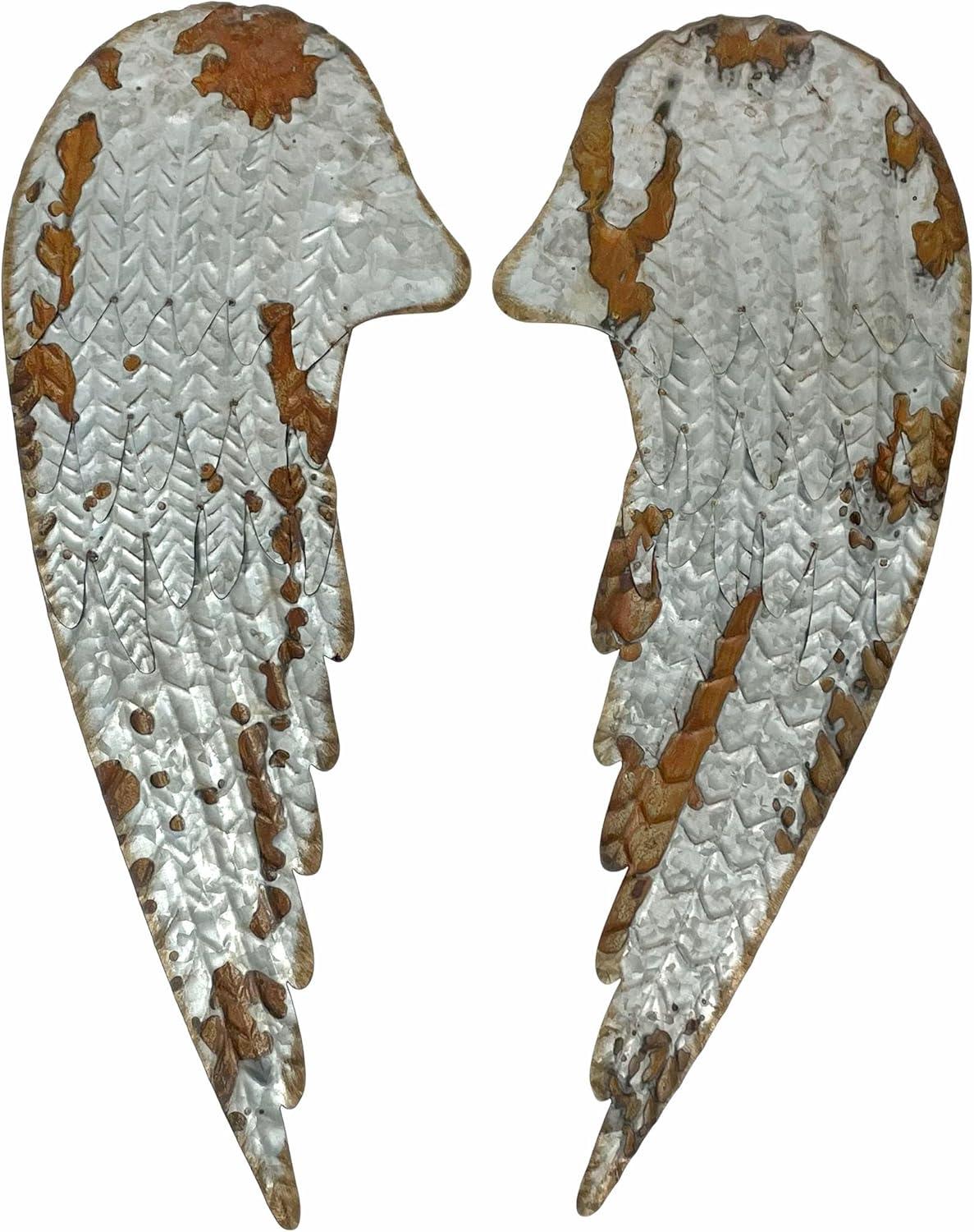 Zeckos Rustic Metal Angel Wings Hanging Wall Décor Set of 2