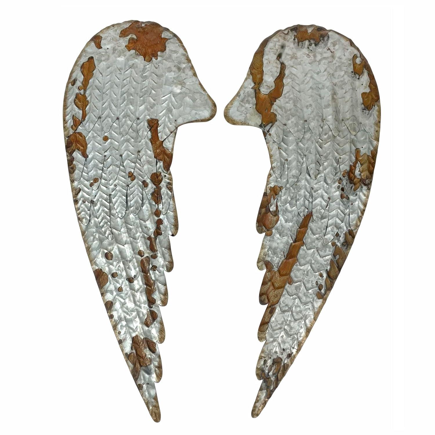 Zeckos Metal Art Angel Wings Heart Decorative Wall Décor Sculpture