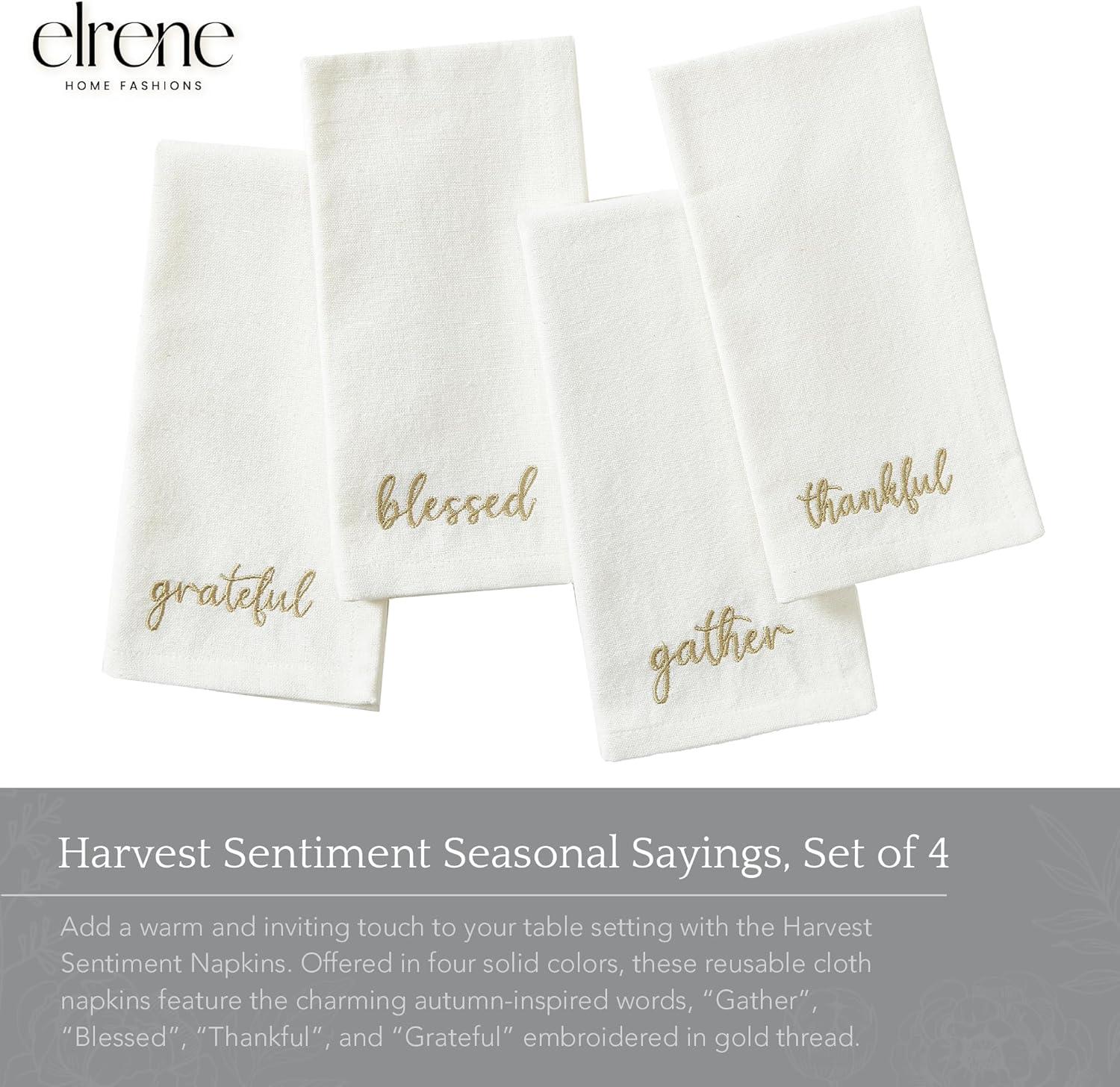 Elrene Harvest Sentiment Embroidered Napkins, Set of 4 - 17" x 17" - Elrene Home Fashions