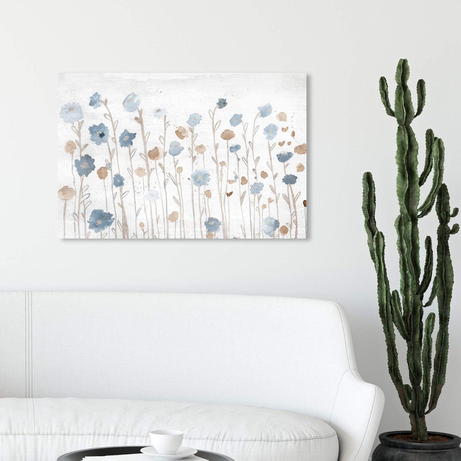 Wynwood Studio 'Beautiful Growth Light Blue' Floral and Botanical Wall Art Canvas Print - Blue, Brown, 30" x 20"