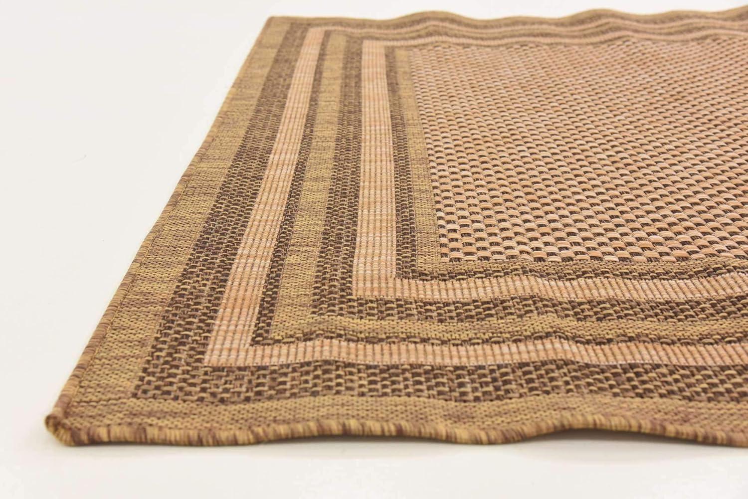 Unique Loom 5' 3 x 8' 0 Light Brown Outdoor Border Multi Border Area Rug
