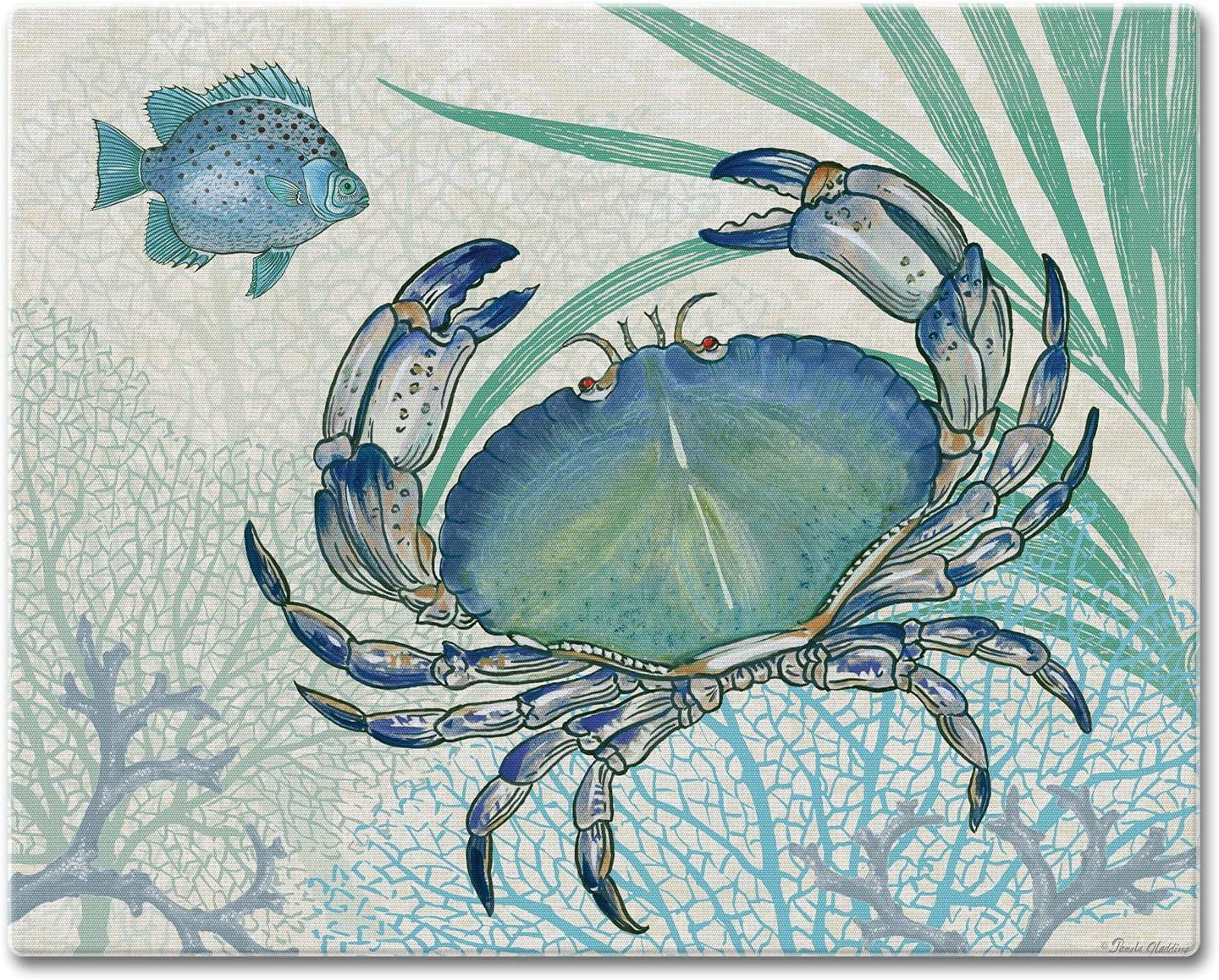 Oceana Blue Crab Rectangular Glass Cutting Board