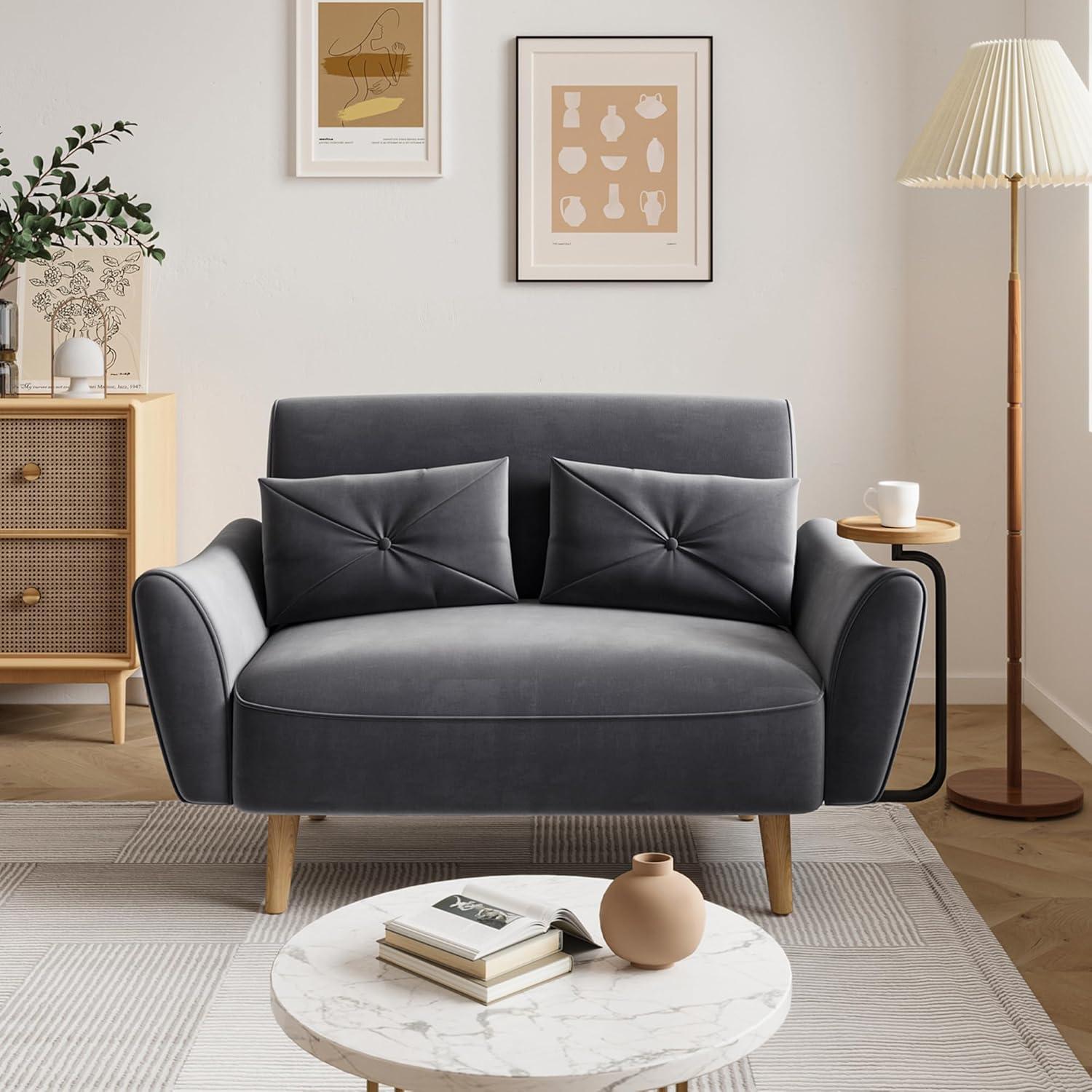 48" Loveseat Sofa，Small Sofas for Small Spaces，with 2 Pillows Convertible Sofa，for Living & Room，Children's Room，Apartment, Studio, Grey