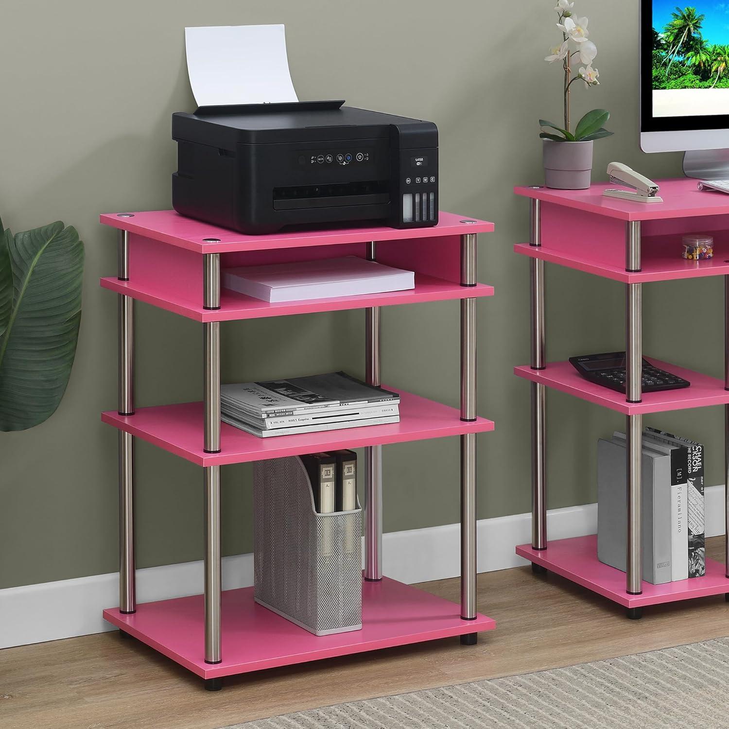 Designs2Go No-Tools Printer Stand with Shelves in Pink Wood Frame