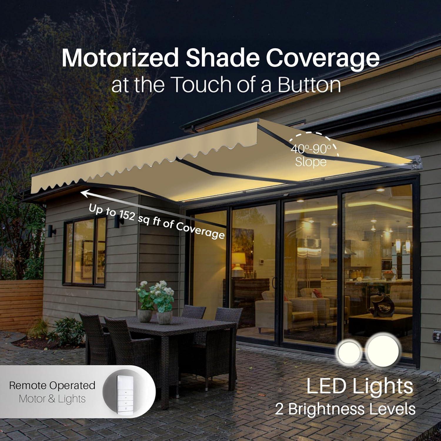Semi-Cassette Patio Awning with LED Lights - Moroccan Collection