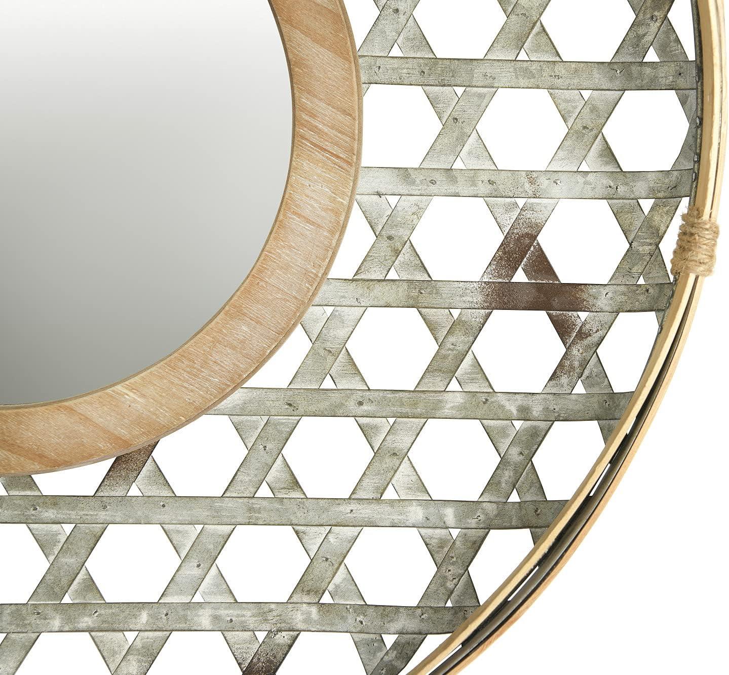 Creative Co-Op Round 2 Tone Lattice Metal Framed Wall Mirror, Wood and Galvanized Finish